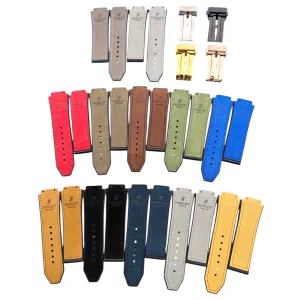 25x19mm Nubuck Leather & Rubber Band for Hublot Big Bang/Classic Fusion Series 45mm